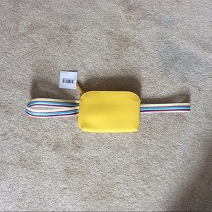 Yellow Leather Fanny Pack w/ Rainbow-Striped Strap